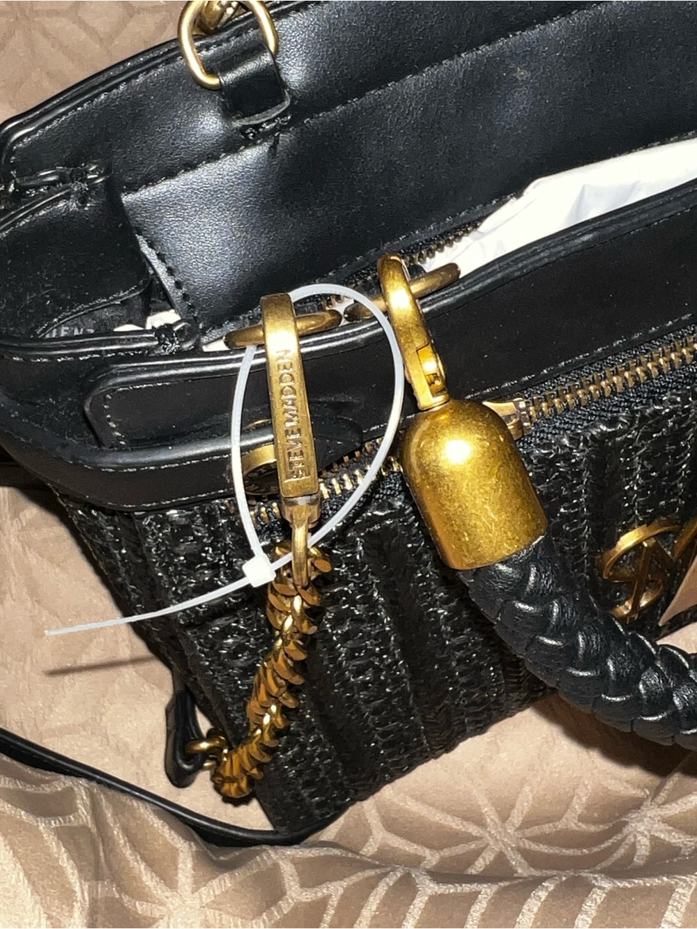 Steve Madden Black Braided Top-Handle Satchel with Gold Accent - Picture 10 of 17